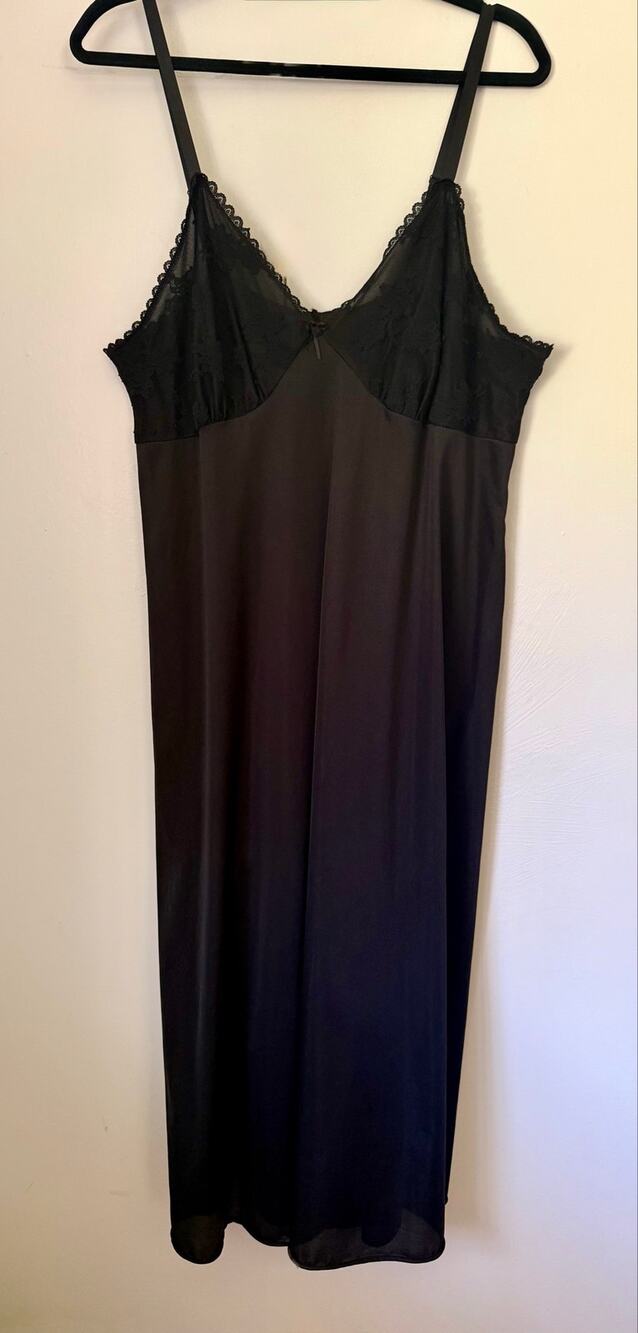 Vintage 90's Black Nylon Lace Maxi Negligee Strappy Slip Plus Large X-Large Sexy